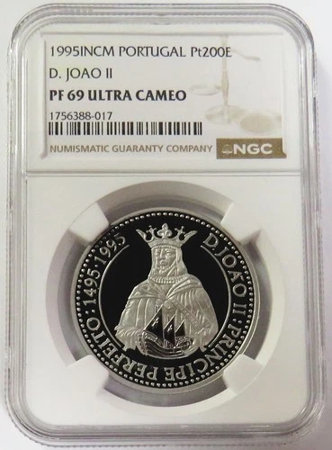 1995 PLATINUM PORTUGAL 200 ESCUDOS KING JOHN II 1oz D. JOAO II NGC PF 69 UC
