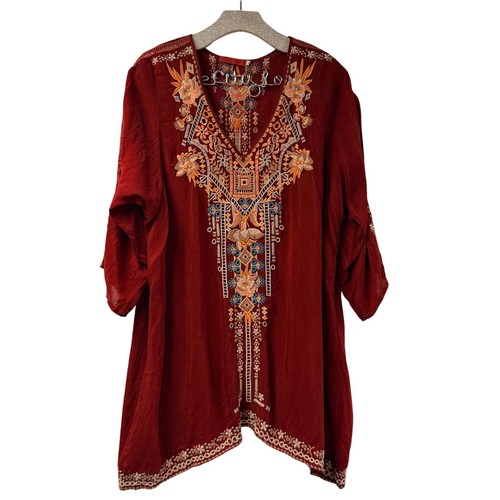 Johnny Was Embroidered Tunic Top Kaftan Style Beautiful Boho XL