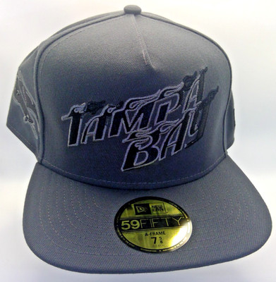 Tampa Bay Rays New Era 59FIFTY A-Frame Fitted Hat Black Script 7 5/8 nwt