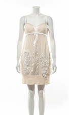 Vintage Sue Wong Silk Dress Size 8 Ivory white adorned w beaded flowers Rare