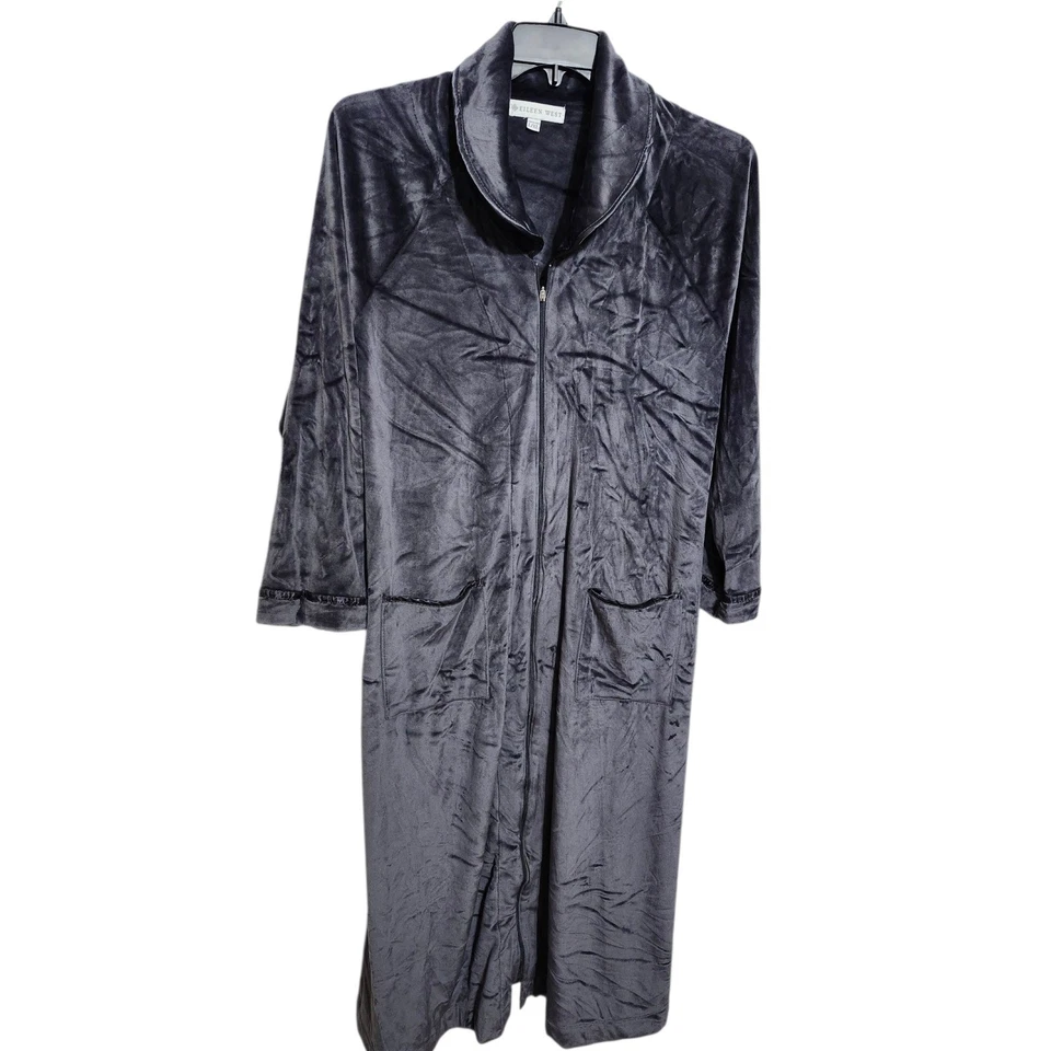 Bata EILEEN West con Cremallera Abrigo Plumero Tumbona Gris Terciopelo L/XL Bolsillos Foto 2 de 4