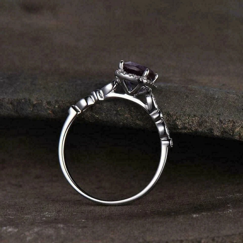 Anillo de compromiso de alejandrita corte cojín de 3,25 quilates de oro blanco macizo de 14 k Foto 4 de 4