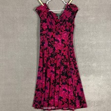 Lauren Ralph Lauren Dress Womens 8 Pink Floral V Neck Fit & Flare Jersey Stretch