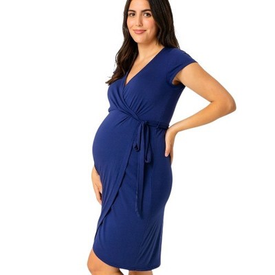 Seraphine Maternity Blue Wrap Empire Dress Pregnancy Nursing Friendly Us 6  UK 10 | eBay