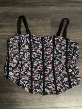 Torrid Floral Mesh Corset Top Black Pink Blue Plus Size 1 Lace Boning Adjustable