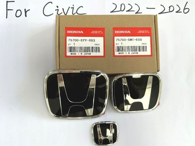 #ad #ad FOR HONDA CIVIC 2022 2024 Blackamp;Silver H EMBLEM BADGE SET FRONT REAR WHEEL $36.90