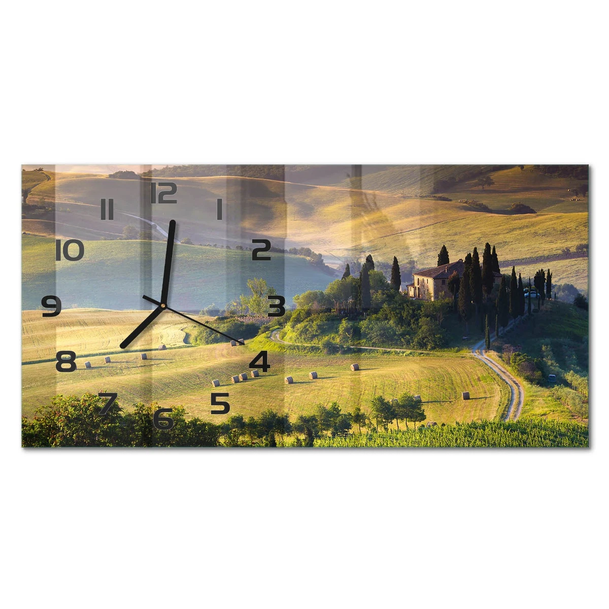 Reloj de Pared Rectangular Cristal Templado Silencioso Toscana Italia 60x30 cm