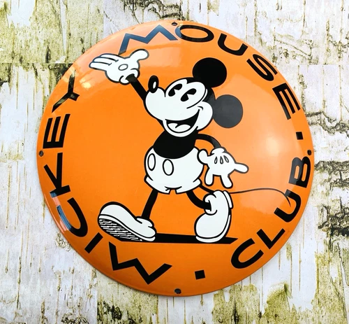 VINTAGE 12" DOME MICKEY MOUSE CLUB PORCELAIN SERVICE GAS OIL STATION PUMP SIGN