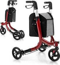 Foldable 3 Wheel Medical Walking Aid with Adjustable Handle, Large Shopping Bag