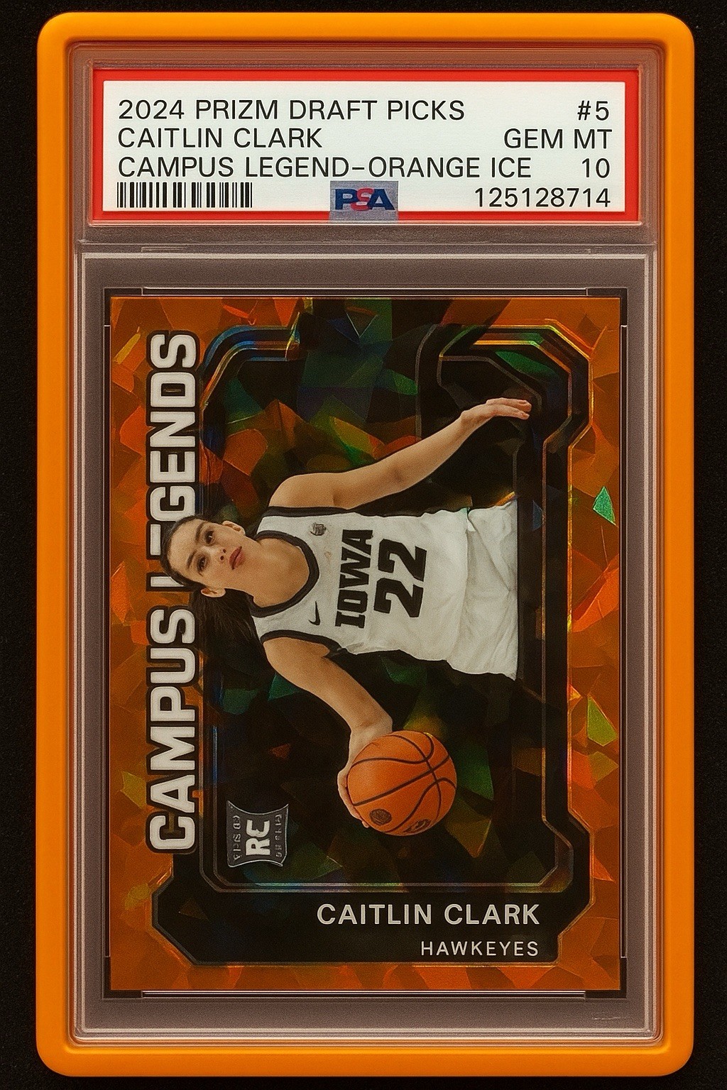 2024 Prizm Draft Picks Caitlin Clark Campus Legends Orange Ice PSA 10 Rookie