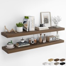 2 PCS 55 Inch Wall Mounted Floating Shelf Rustic Wood Invisible Bracket Walnut