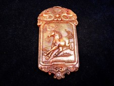 Old Nephrite Jade Stone Carved LARGE Pendant Running Horse #09262501
