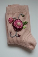 Hand Embroidery Pink Floral Adult And Teens Woman Socks  Size 6-9 