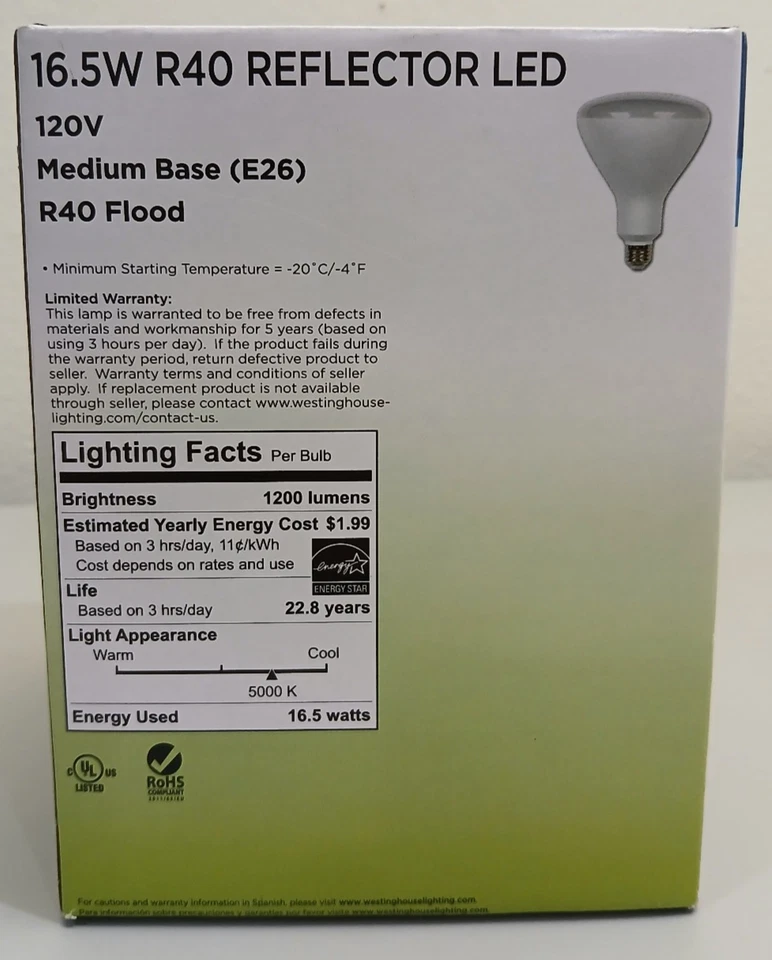 WESTINGHOUSE 16.5W LED DIMMABLE R40 REFLECTOR DAYLIGHT #50140 - Image 3 of 4