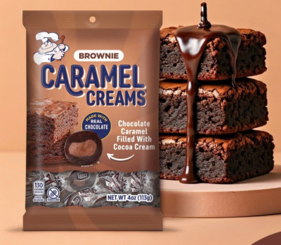 Goetze s 4 oz. BROWNIE CARAMEL CREAMS Chocolate Caramel w/ Cocoa Cream BB 4/2026