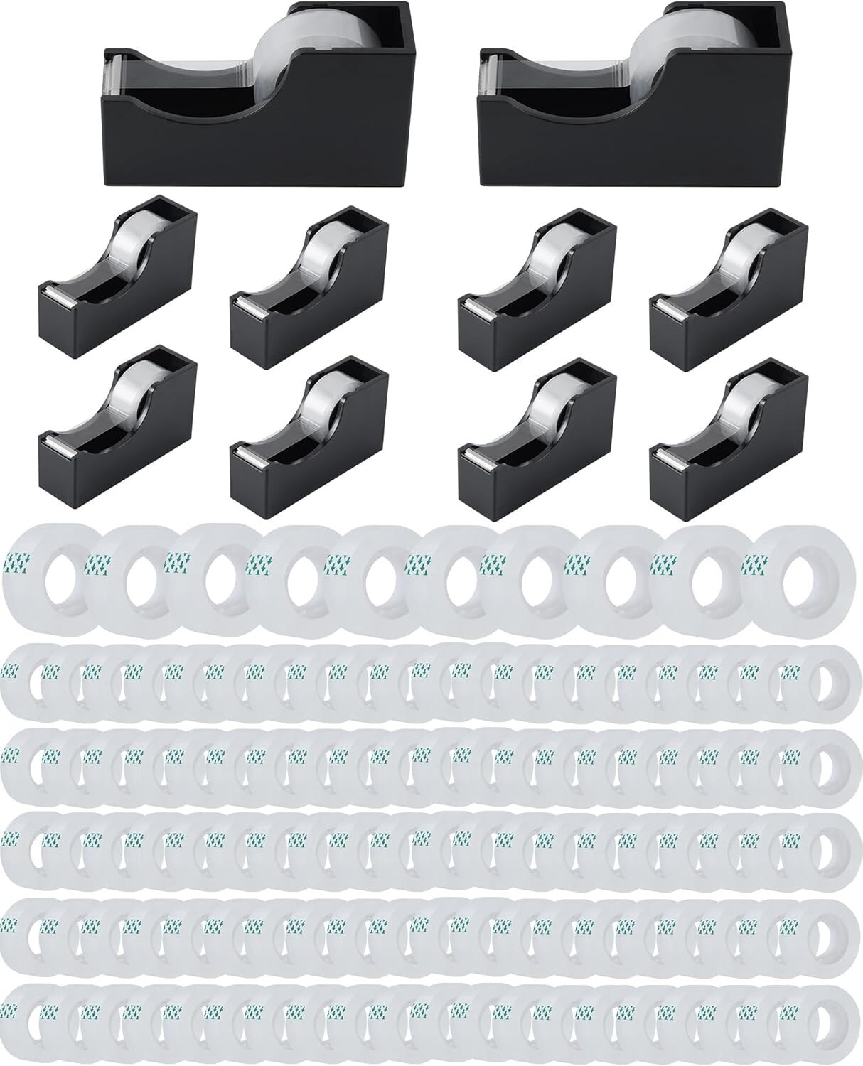 Bulk Tape Dispenser with 120 Clear Tape Rolls & 10 Desktop Dispensers Value Pack-image