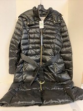 NEW Cole Haan Women s Sateen Faux Down Belted Coat Size Large