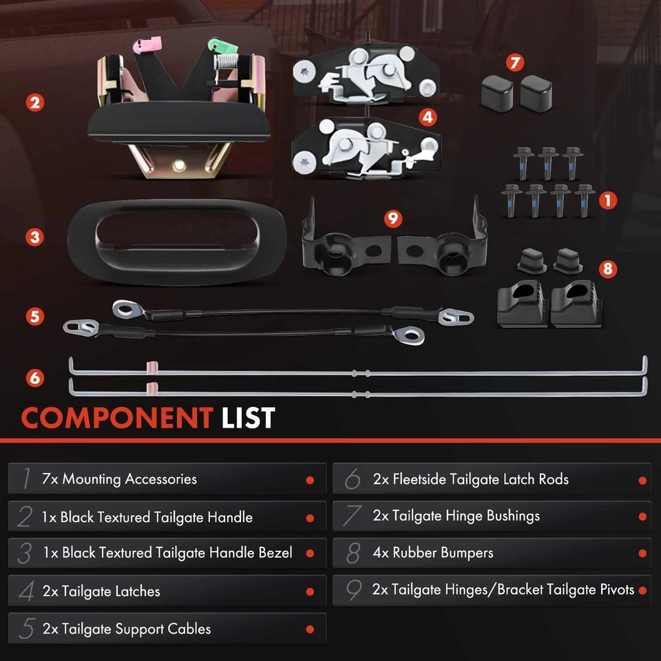 Kit de reconstrução de hardware para tampa da caçamba com cabo e hastes para Dodge Dakota 97-10 Mitsubishi - Imagem 3 de 4