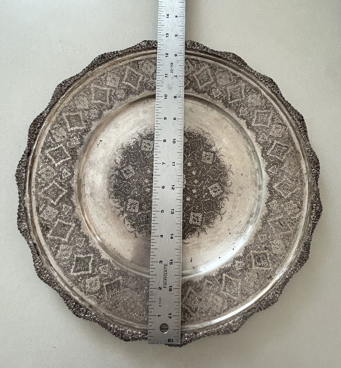 Antique solid silver Tray engraved handmade mark 84 By Master