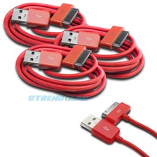 3X 10FT 30-PIN USB SYNC DATA POWER CHARGER RED CABLE IPHONE IPOD TOUCH IPAD