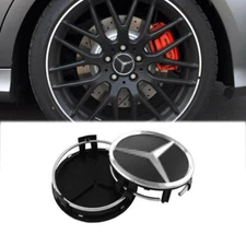 75mm x 4 Wheel Center Hub Caps Emblem NEW Fit For Mercedes C E S Black Badge