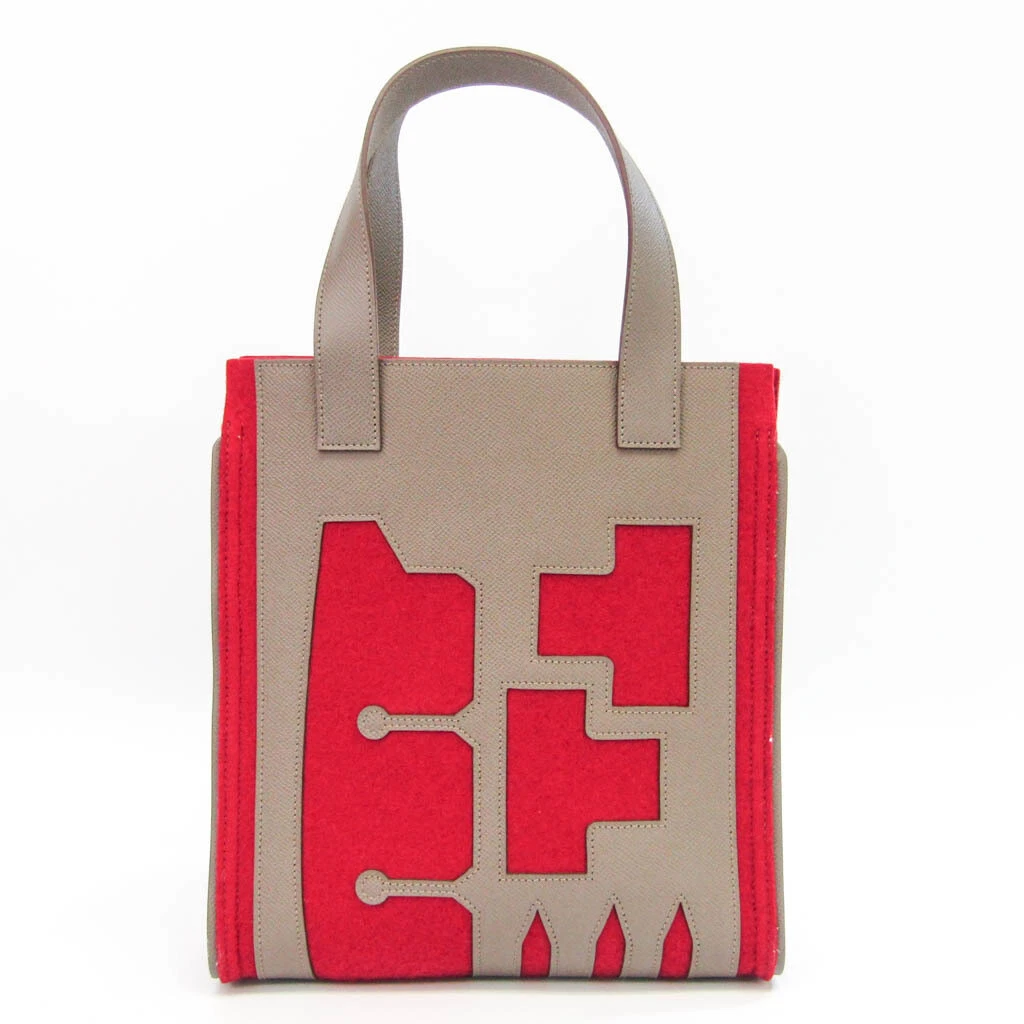 Hermes Petit H Women,Girls Epsom Leather,Felt Tote Bag Etoupe Gray,Red  BF552651