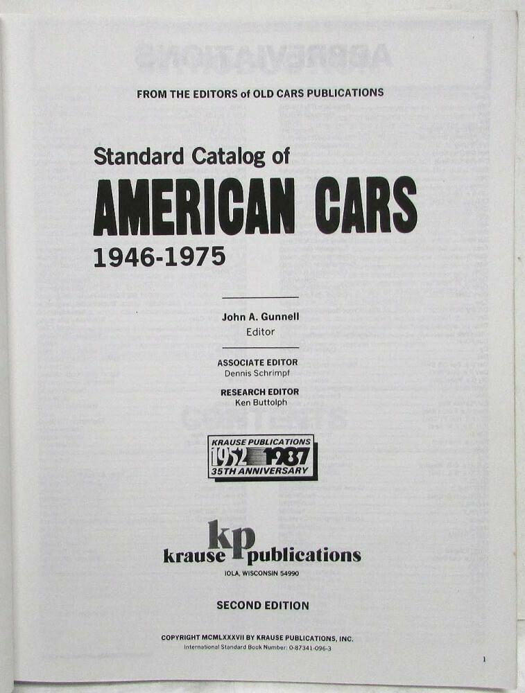 standard catalog of AMERICAN CARS 2冊USED 1946-1975 Standard Catalog of American Cars - Second Edition