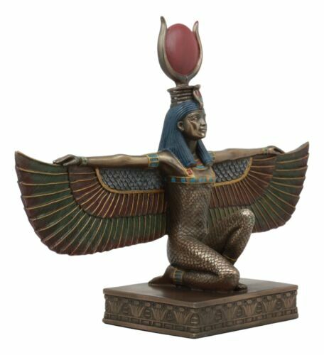 Egyptian Goddess Of Motherhood And Magic Isis Ra Kneeling With Open Wings Statue - Picture 3 of 7