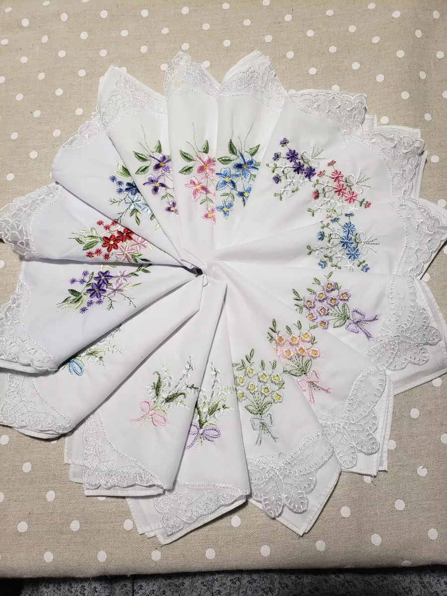 Ladies embroidered handkerchiefs deals