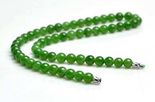 17 1/2" A Grade Natural Green Nephrite Jade Beads Necklace w/ Certificate