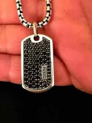 Mens Dog Tag Pendant 2.40Ct Round Cut Diamond Lab-Created 14k White Gold Finish