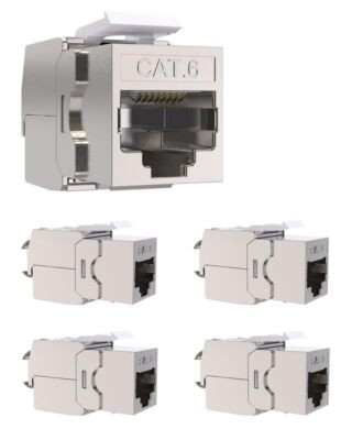 Cat6 Toolless Keystone Jack 5-Pack Female RJ45 Coupler Zinc Shielded STP PoE+...