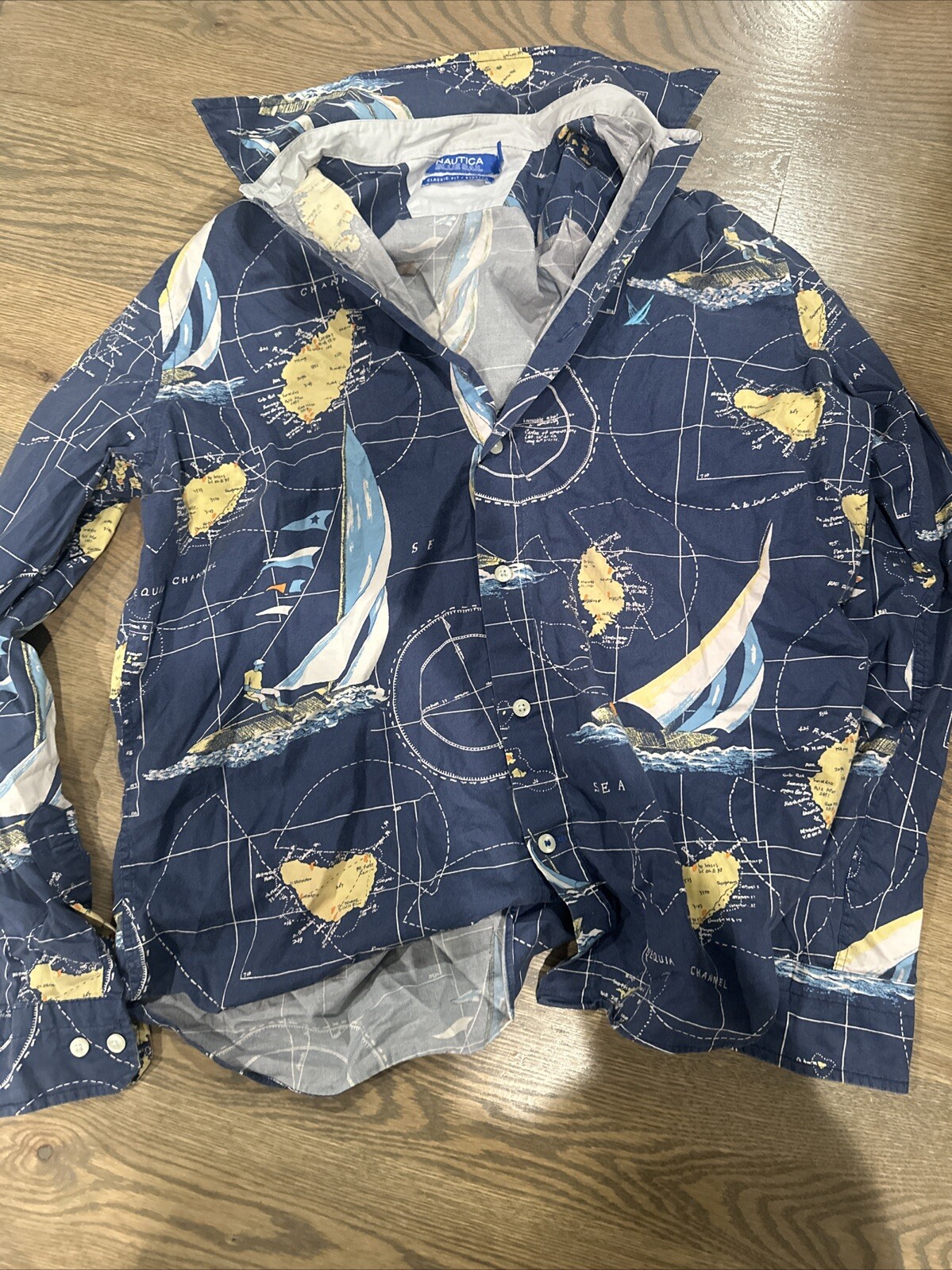 (Small) Mens Nautica Button Down Blue Classic Fit Stretch