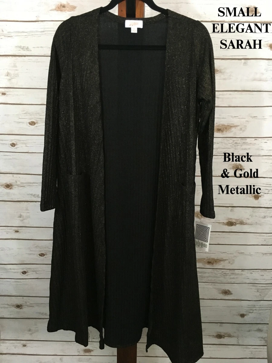 SMALL SARAH Cardigan LuLaRoe BLACK & GOLD METALLIC Elegant Collection;  Sizes 6-8