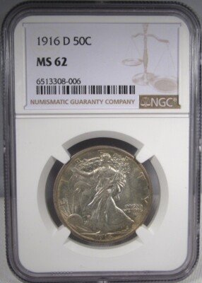 1916-D Silver Walking Liberty Half Dollar NGC MS62 Coin AN234 | eBay