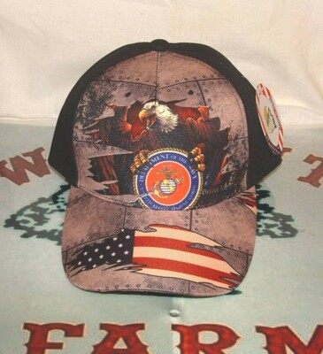 USMC Marine Corps Bald Eagle Original Emblem Two Tone Printed Adjustable Cap.