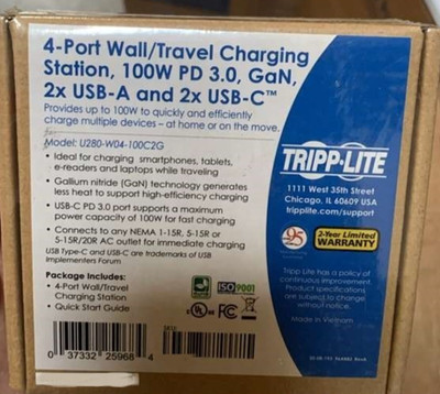 TRIPP LITE 4 PORT 100W USB-C WALL & TRAVEL CHARGER U280-W04-100C2G WHITE