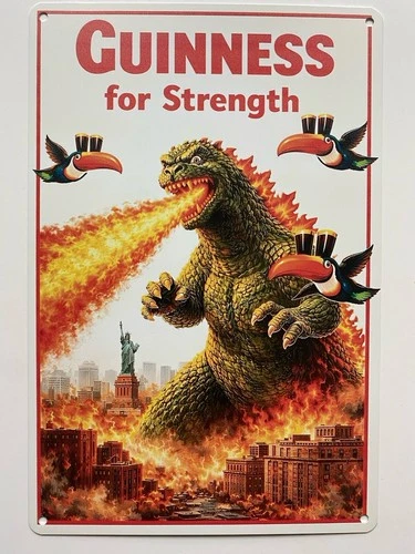 Guinness Beer Metal Sign - Guinness For Strength Retro Vintage Irish Godzilla