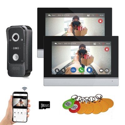 Wired Video Intercom System 7-inch HD Touchscreen Door Phone with WiFi Connect