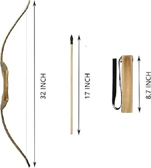 Juego de arco y flecha para niños, juego de tiro con arco de 32 pulgadas hecho a mano arco y flecha de juguete de madera Foto 2 de 4