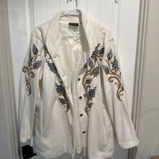 Bob Mackie White Wearable Art Embroidered Peacock Coat Women's XL
