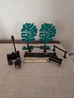 10 Piece 1950s Marx Western Set Incl. Trees Desk Chair  Bench Light Post Fence
