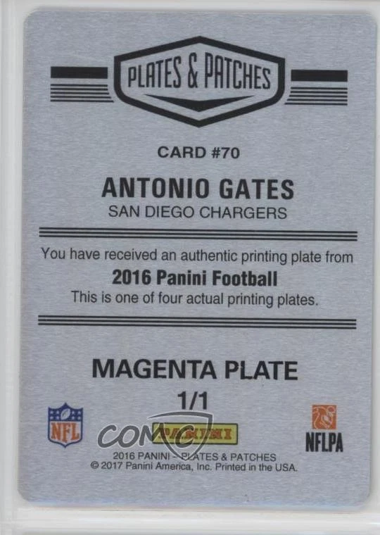 2016 Panini Printing Plate Magenta 1/1 Antonio Gates #70 fm0 - Image 2 of 3