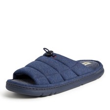 Dearfoams mens Adrian Quilted Memory Foam Sweatshirt Slide Slipper, Navy, Large