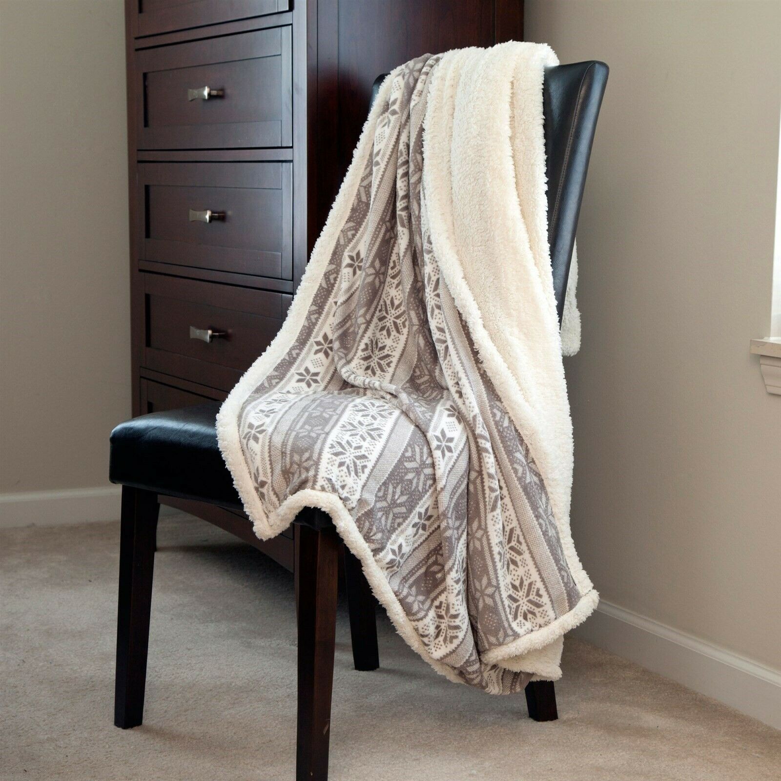 50"x60" Machine Washable Sherpa Throw With Snowflakes