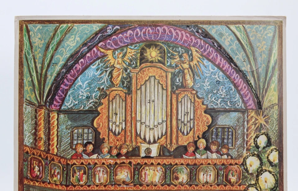 Vintage Germany Church Choir Rare Large Paper Christmas Advent Calendar - Image 3 of 4