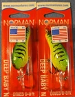 Lot of 2 *Pre-Pradco Norman Lures DEEP BABY N Made USA 1/4 oz GBN-150 FIRETIGER