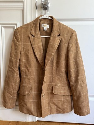 Talbots Blazer Camel Color Silk  Wool Windowpane Check Capsule Wardrobe Size 10
