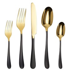 Black and Gold Silverware Set 20-Piece, 18/0 Stainless Steel Titanium Gold wi...