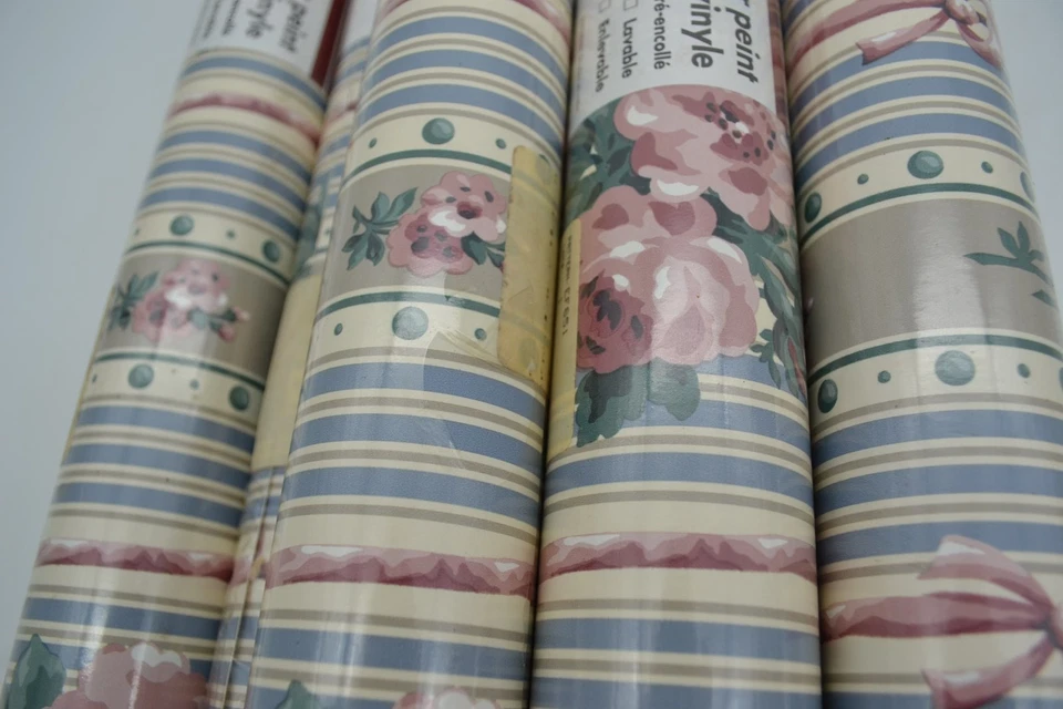 批量 8 件 复古 Seabrook Designs 乙烯基墙面覆盖壁纸 花卉图案 EF651 — 第 3/4 张图片